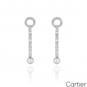 Cartier White Gold Pearl & Diamond Agrafe Earrings